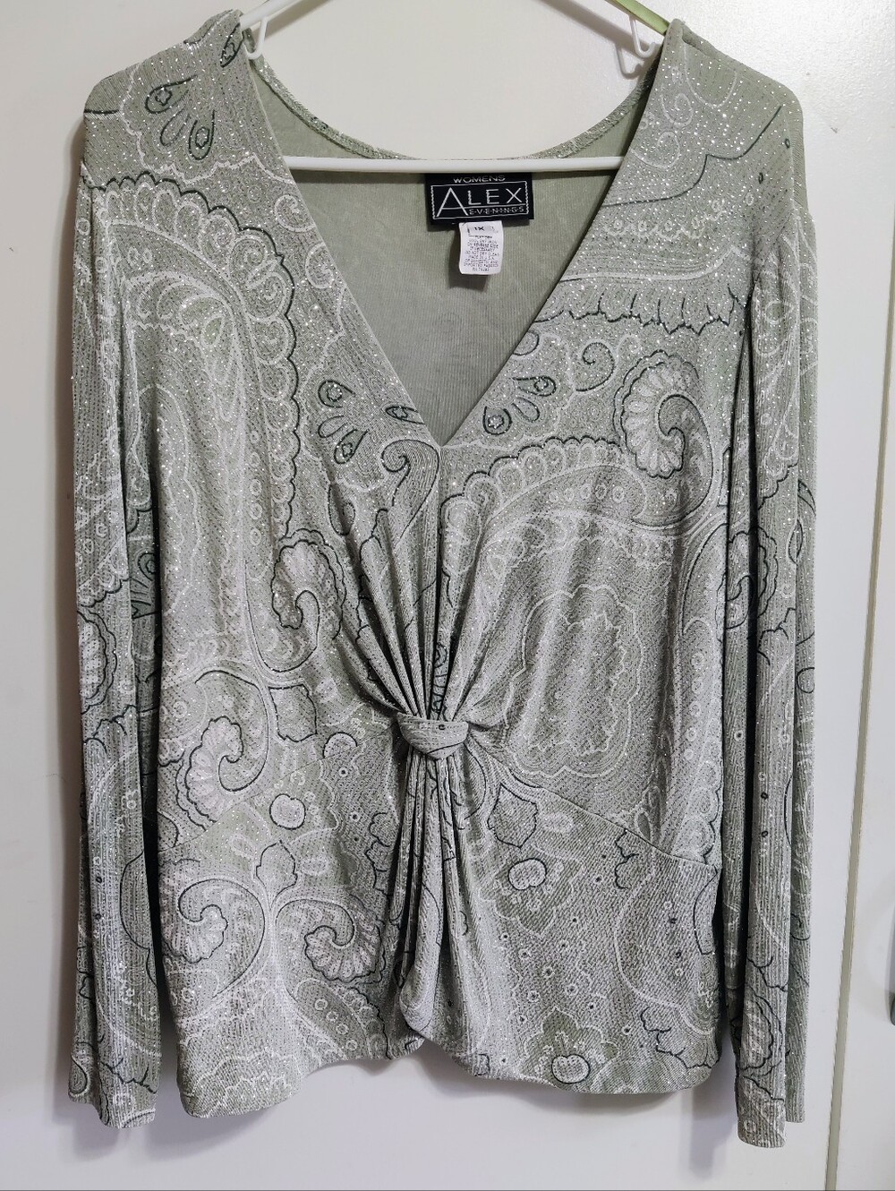 Alex Evenings Sage Green Long Sleeve Top with Subtle Shimmer
